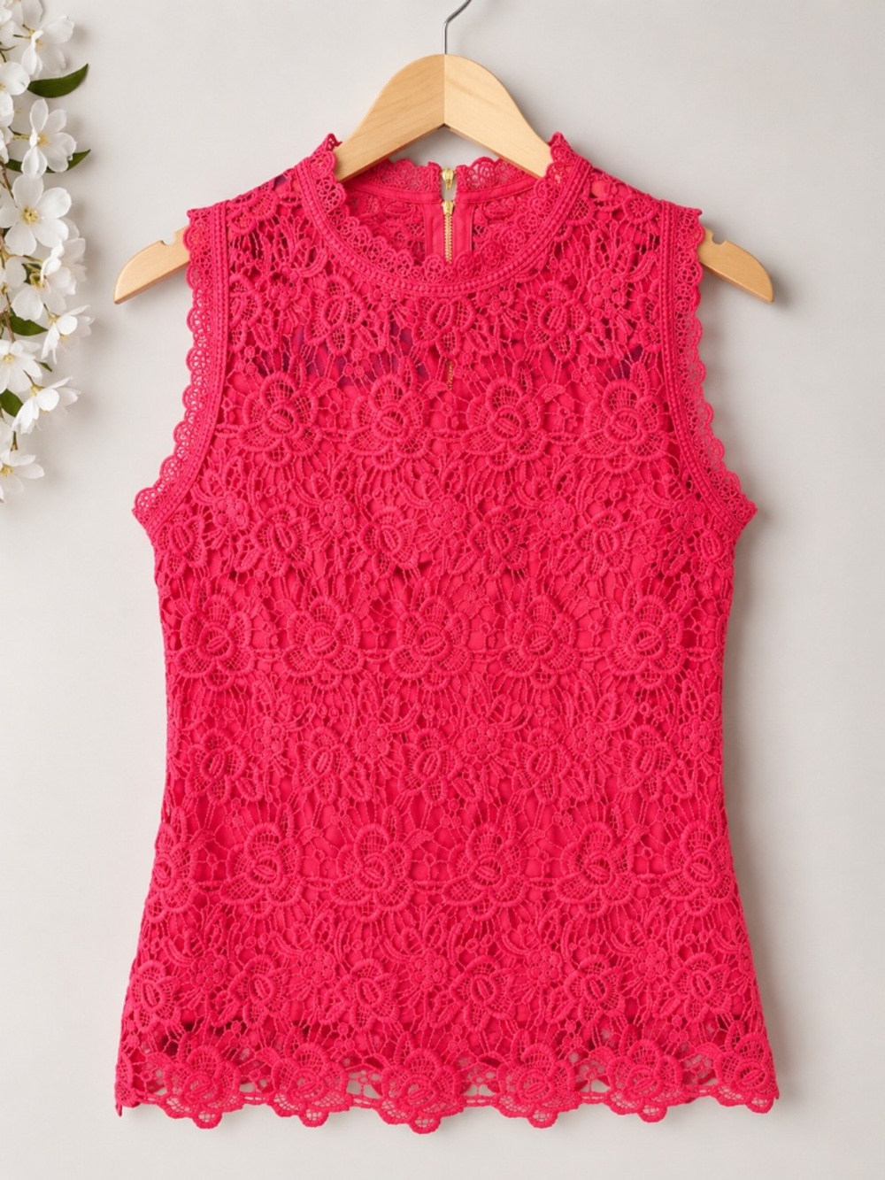 Nanette Lepore Women’s Lace Crochet Sleeveless Top – Bright Pink/Fuchsia